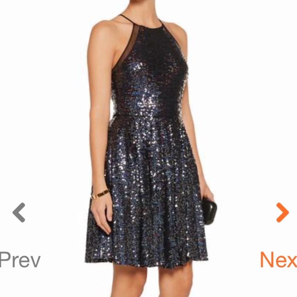 Badgley Mischka pleated sequin tulle mini dress